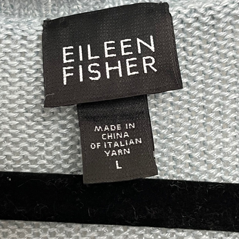 Eileen Fisher Knit Tunic Top, Italian Hemp, Short Sleeve, V Neck, Blue, L‎ - Picture 3 of 5